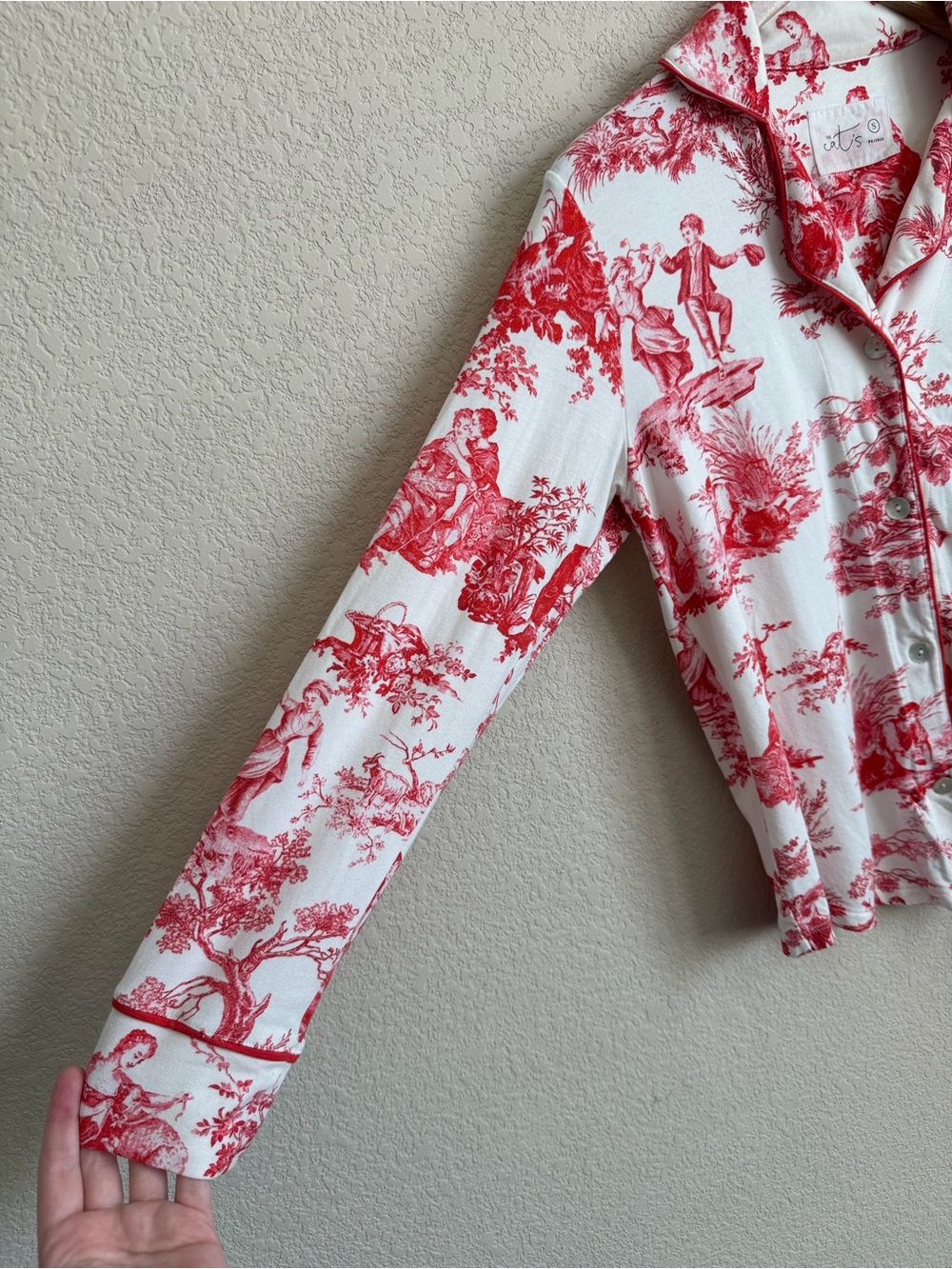 The Cat's Pajamas Idle Hours Red Toile Pima Knit Pajama Set Small Long Sleeve - Picture 4 of 16